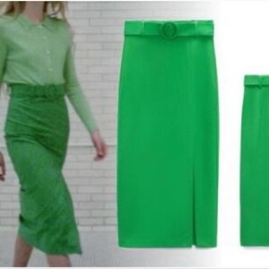 Zara NWT Green Midi Skirt Small